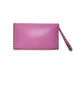 Rockstud Clutch, Leather, Pink, BG1399, DB